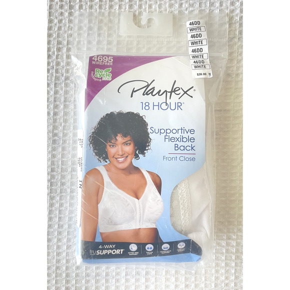 Playtex Bra Size 46DD 18 Hour Supportive Flexible Back Wire Free NEW 4695 White - Picture 1 of 3